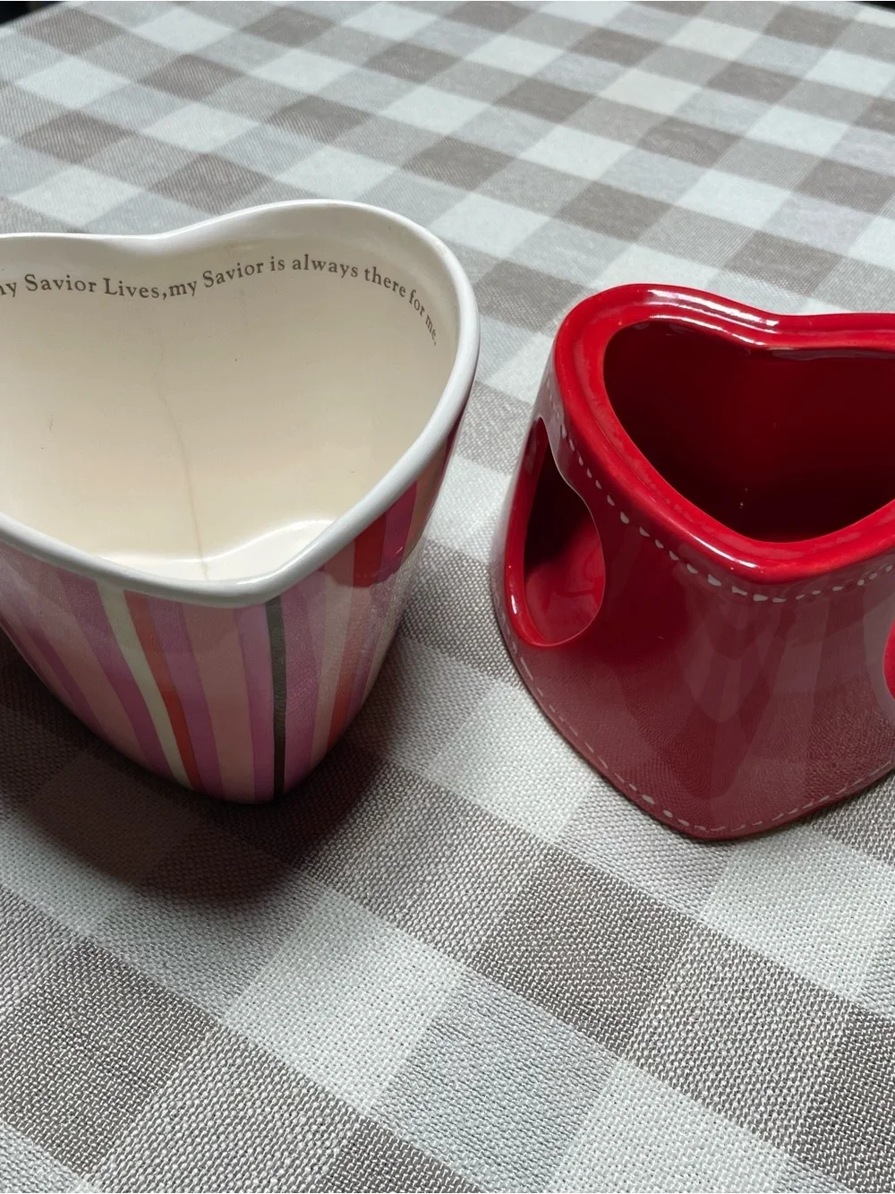 Striped Pink Heart Ceramic Wax Warmer / Planter / Fondue Pot - Pink
